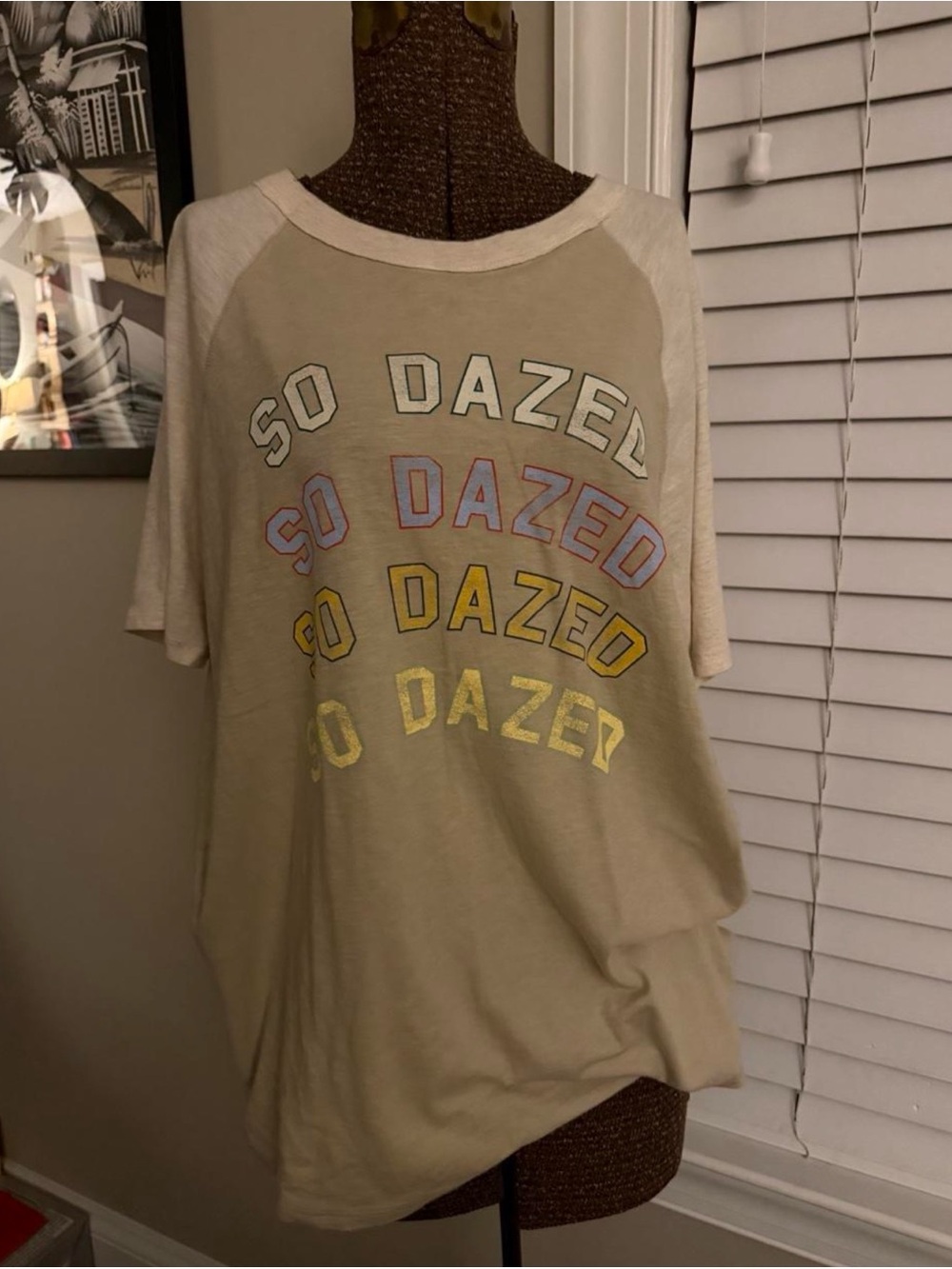 aerie Beige Raglan 'So Dazed' Short Sleeve Tee with Pastel Graphic